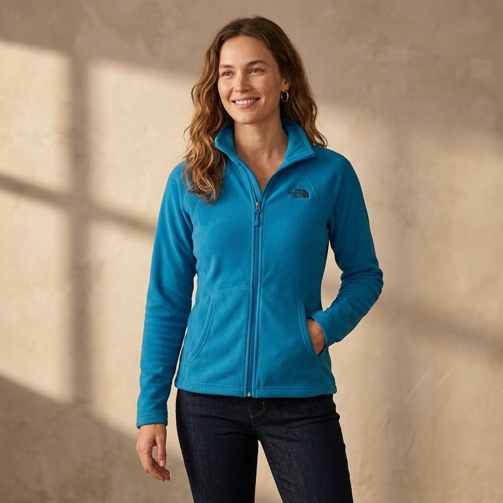 The North Face blue long sleeve full zip up fleece jacket pockets women small